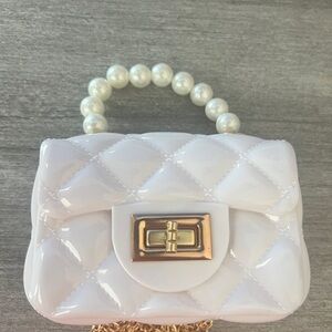 Elegant Jelly White Quilted Handbag with Pearl Handle